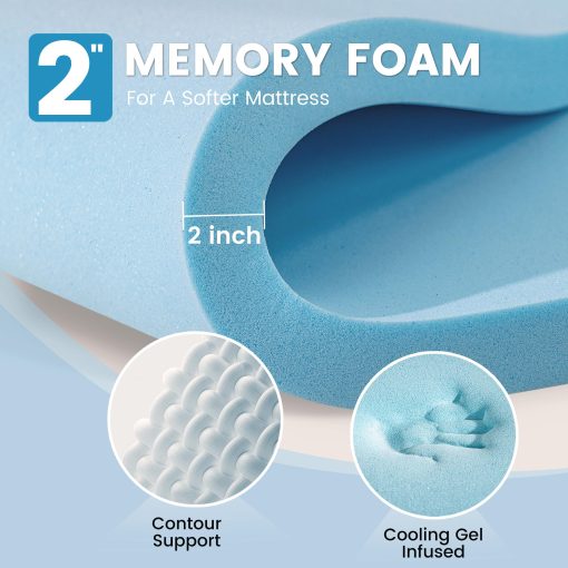 Topper de Colchon de 3 Pulgadas Tamano Queen, Topper de Colchon de Doble Capa Tipo Almohada, Almohadilla de Enfriamiento de 1 Pulgada y Topper de Colchon de Espuma Viscoelastica de Gel de 2 Pulgadas para Dolor de Espalda, Soporte de Confort - Imagen 3