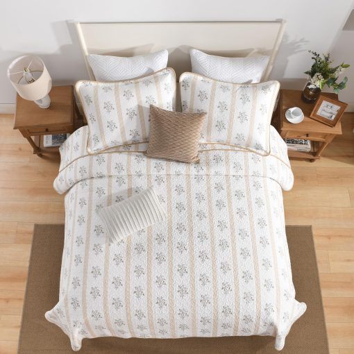 Edredon Queen CozyStitch, Edredon de Algodon 100%, Juego de Conforter Queen Moderno Estilo Granja, Colcha Blanca/Beige Acolchada, Juego de Ropa de Cama Reversible Ligero Floral Todo Temporada, 3 Piezas - Imagen 6