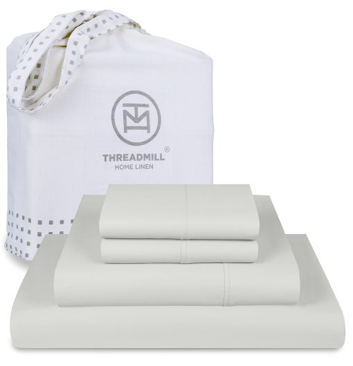 Juego de Sabanas de Algodon Supima Threadmill Luxury, Juego de Sabanas de Algodon Suave de 1000 Hilos para Cama Queen, Juego de Sabanas Grises Claro para Cama Queen de 4 Piezas, Calidad de Hotel 5 Estrellas Juego de Sabanas de Bolsillo Profundo