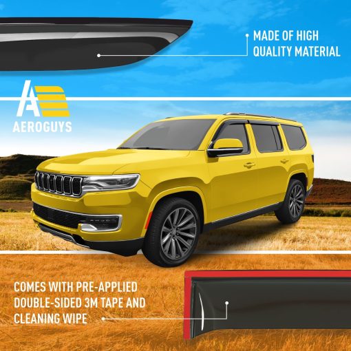 Viseras para ventanas extremadamente duraderas para Jeep Wagoneer 2022-2024, Viseras solares, Viseras de viento, Sombrillas de ventana, Accesorios para autos exteriores - 4 ud. AG0504 - Imagen 6