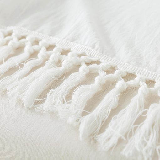 Falda de Cama Suave Cal King Blanco Volantes Borlas Boho Ropa de Cama Bohemia para Ninas 100% Algodon Lavado 1 Falda de Cama + 2 Fundas de Almohada - Imagen 7
