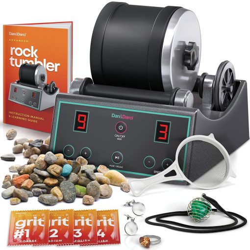 Kit de Pulidora de Rocas Profesional Avanzado - con Temporizador Digital de Pulido de 9 Dias y 3 Velocidades - Convierte Rocas asperas en Hermosas Gemas: Gran Regalo Cientifico y STEM para Ninos de Todas las Edades: Juguete de Geologia