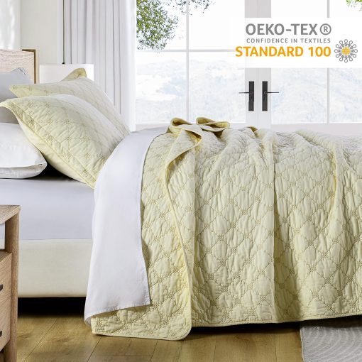 Juego de Colcha King Size Finlonte - Juego de Edredon King de Algodon 100%, Colcha King Size, Edredon Suave Ligero Acolchado, Juego de Ropa de Cama King con Bordado de Diamante en Solido Crema, 98x106 - Imagen 3