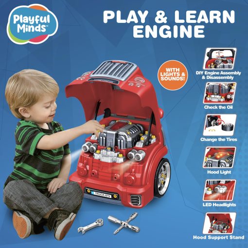 Juguete Motor de Camion Grande Interactivo de Mentes Juguetonas para Niños - Kit Completo de Reparacion Mecanica con Partes Removibles, Luces, Sonidos, Herramientas, Constructor de Motor para Niños - Imagen 4