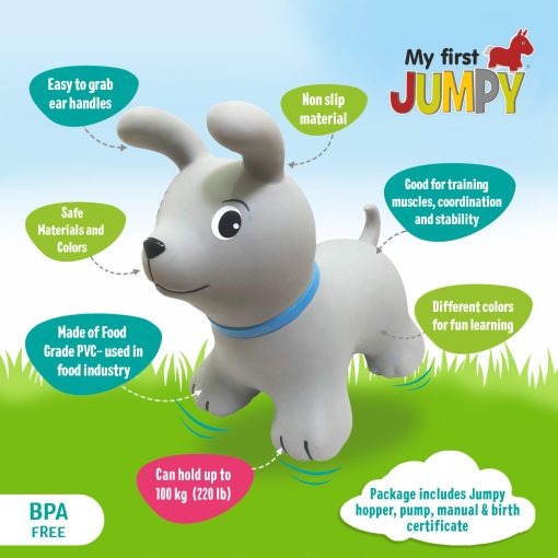 Juguete para ninos - Saltador de animal inflable de GERARDO'S - Perro Gris | 22 x 11.5 x 19.3 pulgadas | Juguetes para ninas y ninos pequenos | Incluye bomba de mano - Imagen 3