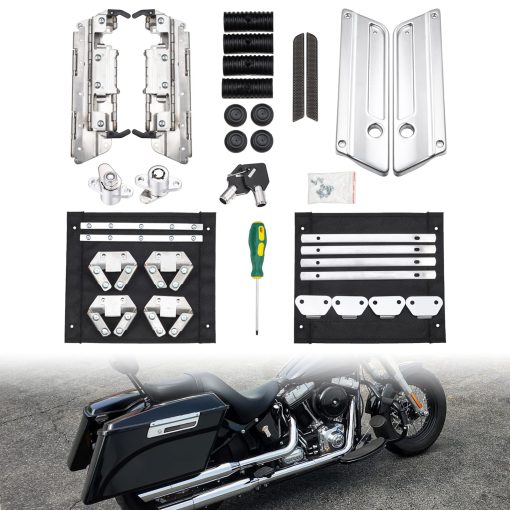 Kit de Pestillo de Alforja Amazicha, Pestillos de Bolsa de Alforja Cromados Monturas de Goma Juego de Bloqueo Negro Insertos Reflectantes Compatibles para Harley Touring Street Glide Electra Glide Road Glide Road King 1993-2013