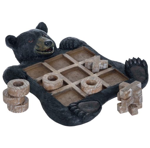 Juego de mesa de Tic Tac Toe Pine Ridge Bear Negro - Juego decorativo de 3 en raya Oso Teddy Negro Decoracion de hogar con tematica de osos negros rusticos - Juegos recreativos de interior Decoracion de osos negros - Imagen 2