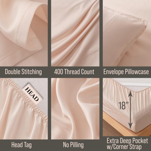 Juego de sabanas de lujo King Bamboo de Bella Coterie | Cultivado organicamente | Ultra suave | Refrigerante para personas calurosas | Bolsillo profundo de 18" | Viscosa de bambu [Champagne] - Imagen 3