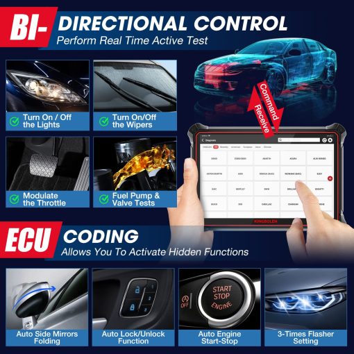 KINGBOLEN K10 Escaner bidireccional de sistemas completos, Bluetooth Obd2, Mapa de topologia, 41+ Funciones de reinicio, Codificacion ECU, FCA AutoAuth, Coincidencia de llaves, Funcion guiada VAG, Actualizacion gratuita por 2 anos - Imagen 5