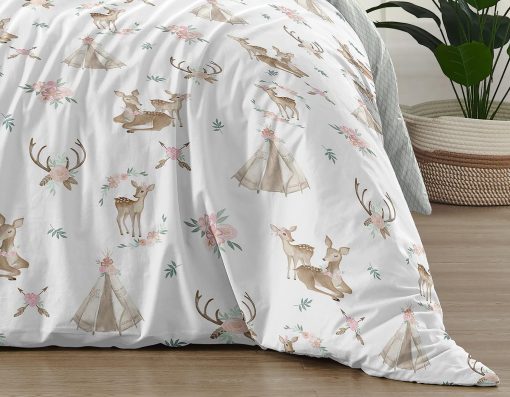 Sweet Jojo Designs Juego de Cama para Ninos con Motivo de Ciervos Florales y Teepee en Acuarela - 4 Piezas - Imagen 6
