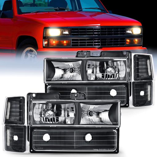 Conjunto de Faros Nilight para Chevy Silverado Tahoe Suburban C10 C/K 1500 2500 3500 1994 1995 1996 1997 1998 Repuesto de Faros Carcasa Negra Reflector Claro Lampara de Esquina de Parachoques, Garantia de 2 Años