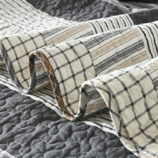 Juego de colcha Queen Size Finlonte, Juego de colcha Queen, Colcha de algodon 100%, Juego de ropa de cama Queen acolchado a rayas en gris, Colchas reversibles suaves y ligeras, Juego de edredon confortable para todas las estaciones, 3 piezas - Imagen 8