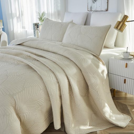 Juego de edredon tamano King Brandream de algodon beige con palmeras, elegante juego de edredon ligero de 3 piezas - Imagen 8