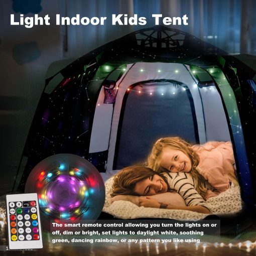 Tienda de campaña hexagonal portatil para niños con luces LED Tienda de juegos interior Casa de juegos para niños Facil montaje Tienda de ensueño para la noche. Tienda grande para 4-5 personas y regalos de cumpleaños - Imagen 3
