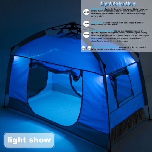 Casa de juegos facil de armar para niños con bonita tira de luces LED y 3 grandes aberturas, carpa de juegos portatil para niños y habitacion privada para juegos interiores y exteriores con bolsa de transporte - Espacio libre para niños pequeños - Regalos de cumpleaños - Imagen 5
