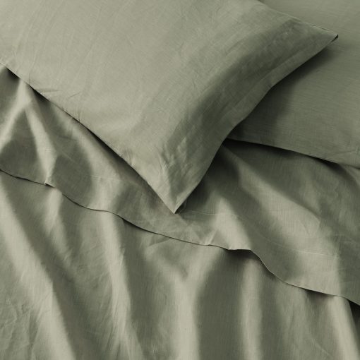 Juego de sabanas de lino europeo 100% puro - Juego de sabanas de cama Queen Size de 4 piezas - Transpirable para personas que duermen calientes y juego de ropa de cama duradero - 1 sabana encimera, 1 sabana ajustable, 2 fundas de almohada (Queen, Musgo) - Imagen 2