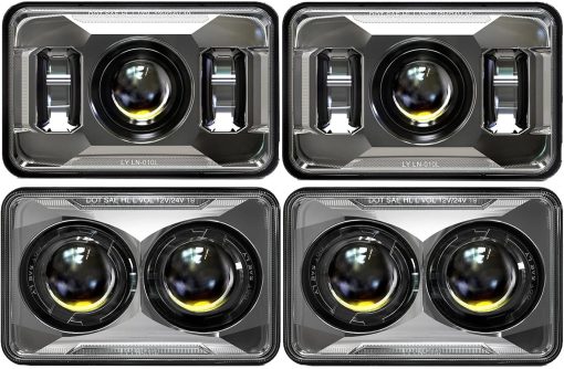 Faros LED de 4x6 pulgadas AUDEXEN 60W [Aprobado por DOT] Compatible con Kenworth T800 T600 Peterbilt 379 Feightliner H4656 H4666 H6545 H4651 H4652, 4 piezas, Cromado