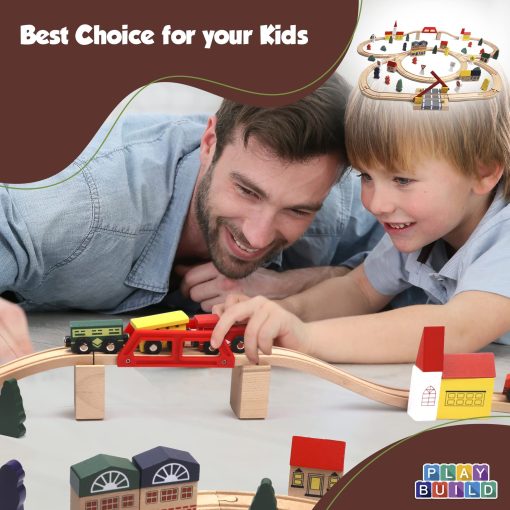 Juego de Tren de Madera Play Build, Juego Completo de Tren para Niños, Juego Interactivo y Educativo, Diseño Creativo de Vias de Tren de Madera, Calidad Premium, Edades 3+ (Conjunto de 100 Piezas) - Imagen 5