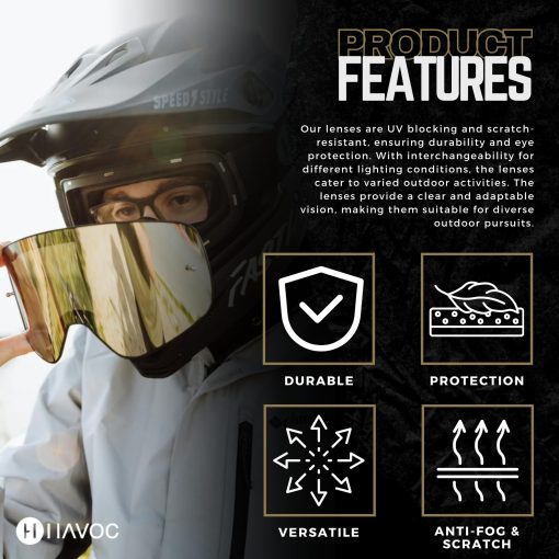 Lentes de Repuesto Magneticos Interchangeables Havoc Racing Infinity para Gafas Havoc - Lentes de Gran Angular Antivaho, Anti-UV, Anti-Rayaduras para Esqui, Snowboard, ATVs y UTVs (Dorado) - Imagen 5