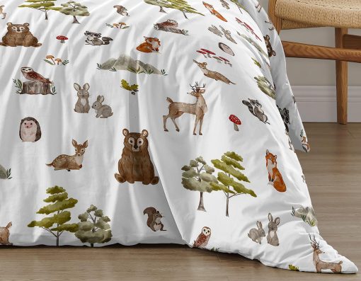 Juego de edredon Sweet Jojo Designs Woodland Forest Animals para nino o nina, neutro, tamano completo, 3 piezas, cama de adulto adolescente. Estampado de animales de bosque de osos marrones, buhos, arboles, ciervos, conejitos, amigos de color tostado - Imagen 6