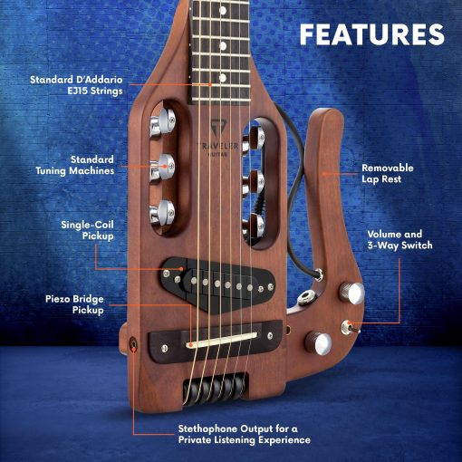 Guitarra Acustica Electrica Traveler Guitar Pro-Series Antique Brown | Guitarra Electrica Portatil de Escala Completa de 24.75" | Guitarra de Viaje con Jack de Salida | Guitarra sin Cabeza con Gig Bag Personalizado - Imagen 2