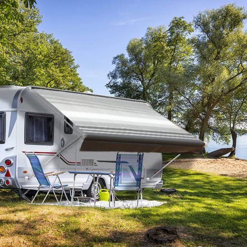 Suncode RV Awning Fabric Replacement Impermeable Universal para Autocaravana, Remolque y Caravana Sombra para Autocaravana de 11 pies (Tela de 10'2") Franja Negra