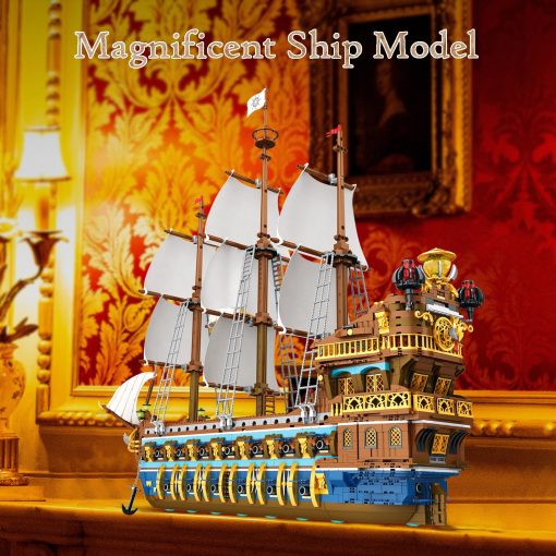 Set de Construccion de Barco Pirata JMBricklayer para Adultos, Hermosa Nave Real con Diseño Escalonado, Atractivos Juguetes de Piratas de Bloques de Construccion Barco Pirata Modelo Grande, Regalos para Adolescentes y Adultos (3162 Piezas) - Imagen 6