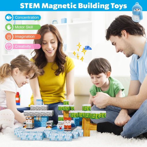 Conjunto de 130 Piezas de Bloques Magneticos para Construir Mundos Mineros, Juego de Bloques Magneticos para Ninos, Juguetes Sensoriales STEM para Ninos y Ninas de 3+ Anos - Imagen 5