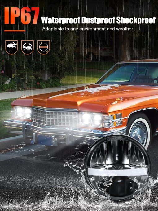 Faros LED redondos de 5 3/4 pulgadas con reflector Hi/Lo y DRL sellado Beam H5001 H5006 compatibles con Peterbilt 349 359, Chevy Impala 59-76, Dodge - Paquete de 4 unidades - Imagen 5
