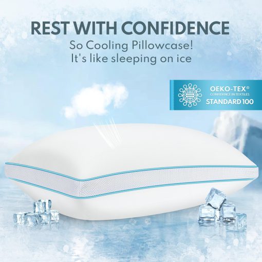 Set de 1 Almohada HEYCUZI Tamaño Queen para Dormir - Relleno Esponjoso de Microfibra Alternativa y Espuma de Memoria, Almohada Suave con Fuelle para Durmientes de Lado, Espalda y Estomago, Almohadas Transpirables de Hotel (Mediano) - Imagen 6