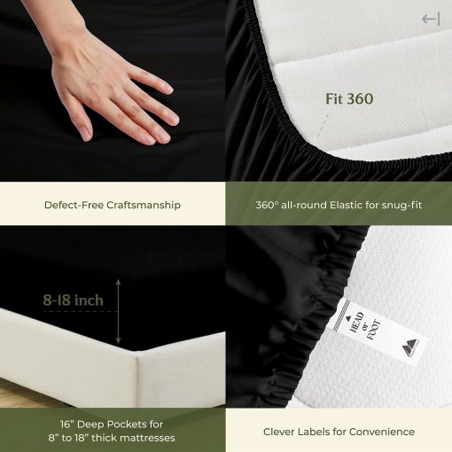 Juego de sabanas Mayfair Linen 100% algodon egipcio Split King para cama ajustable - 600 hilos 5 piezas juego de sabanas Top Split King, bolsillo profundo de 16" Sabanas suaves y frescas para cama ajustable Split King - Negro - Imagen 6