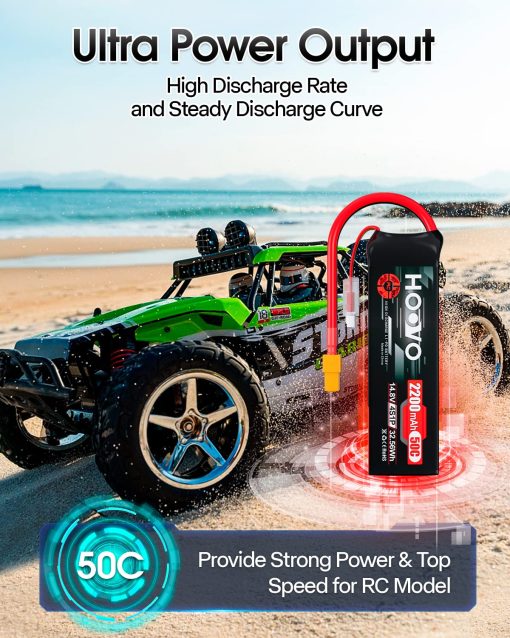 HOOVO 4S 14.8V 2200mAh 50C Bateria Lipo Estuche Rigido Pack con Conector XT60 para Coche RC, Helicoptero RC, Avion RC, Cuadricoptero, Drone UAV FPV (2 Paquetes) - Imagen 4