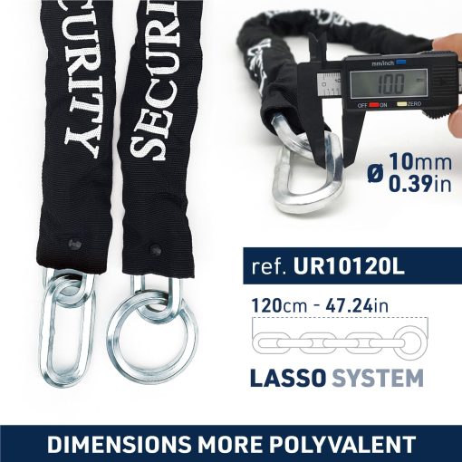 Candado de Cadena para Motocicleta Urban UR75+10,120L ?10mm/0.39in con Anillo + Mini U Lock Disco Lock Alta Seguridad Aprobado SRA, 120cm/3.9ft para Distancias mas largas, Antirrobo para Anclaje, Motocicleta, Estacionamiento - Imagen 3