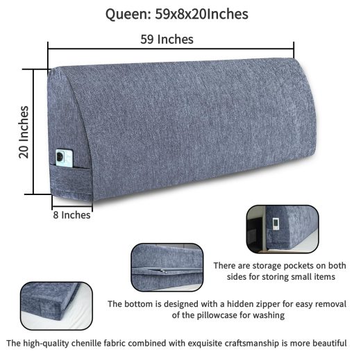 Almohada de cuna para cabecero MOSTUZ Almohada para cabecero de tamano queen Almohada de memoria de espuma Almohada de respaldo grande para descanso en la cama gris estrellado - Imagen 3