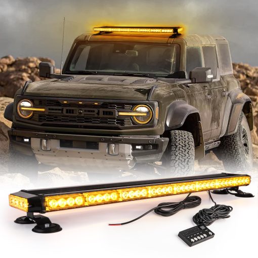 Barra de luz intermitente de advertencia de emergencia ambar amarillo de 38" CUMART para techo con base magnetica para camioneta de trabajo de remolque de nieve con doble lado luces estroboscopicas de trafico asesor con base magnetica (ambar/ambar) - Imagen 2