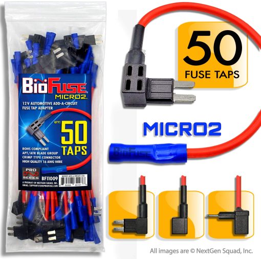 BioFuse 12V Micro2 Juego de 50 Fusibles, Tapas y Portafusibles para Coche (Lote de 50 Adaptadores de Fusibles Micro 2 Automotrices) - Imagen 2