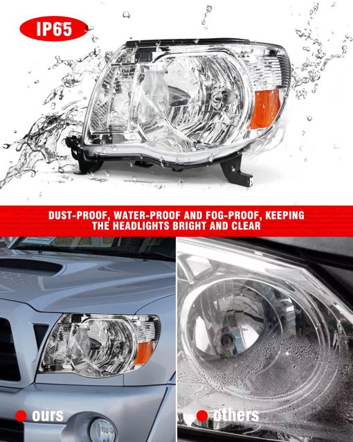 Conjunto de faros ADCARLIGHTS Compatible con Toyota Tacoma Pickup Truck 2005 2006 2007 2008 2009 2010 2011 Ensamblaje de Faros en Carcasa Cromada Reflector ambar Lado del Conductor y del Pasajero - Imagen 8