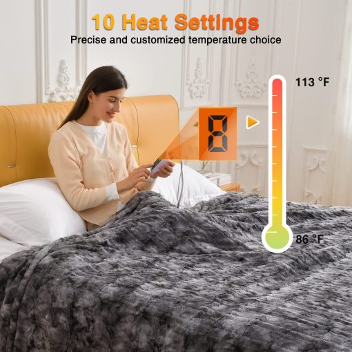 Manta Electrica Tamano Completo WOOMER de 77"x 84", Suave Manta Electrica con Calefaccion Rapida de Felpa Falsa, 10 Niveles de Calor y Apagado Automatico de 0.5-12H, Proteccion contra Sobrecalentamiento, Certificacion ETL - Imagen 5
