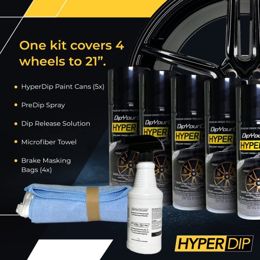 Kit de pintura para ruedas DipYourCar HyperDip, juego de pintura para llantas, capa de inmersion automotriz aplicable con aerosol, proteccion despegable para automovil, pintura para rines, capa brillante en aerosol - (Negro Piano) - Imagen 6