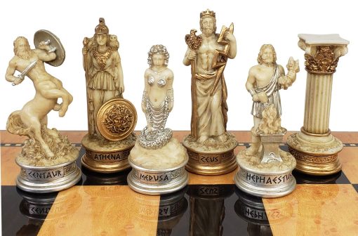 Set de Piezas de Ajedrez de Dioses del Olimpo de la Mitologia Griega Zeus vs Poseidon Blanco Antiguo - SIN Tablero