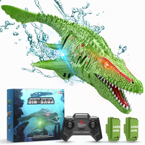 HScopter Dinosaurio de Control Remoto, Barco RC de Juguetes de Agua con Modulo de Luz y Baterias para Piscina Lago Bano Fiesta de Cumpleanos Ninos Ninas