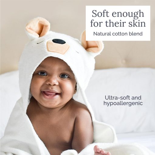 Toalla con Capucha para Bebe Natemia - Toalla de Bano de Lujo Ultra Suave con Diseno de Animal - Toalla con Capucha de Bambu para Bebes Recien Nacidos a Ninos Pequenos - Hecho en Turquia - Regalos Perfectos para Bebes - Oso Blanco - Imagen 4