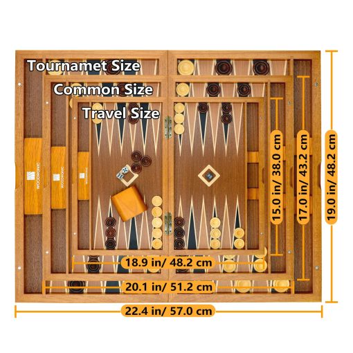 Set de Backgammon de Madera Woodronic de 17", Tablero Clasico Plegable, Mejor Juego de Estrategia y Juego Inteligente de Tactica para Ninos y Adultos - Imagen 5