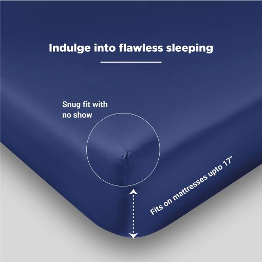 Juego de Sabanas Queen Size de 100% Algodon Organico con Tejido Percale | 300 Hilos | Certificado GOTS | Algodon de Fibra Larga | Fresco, Crispado y Transpirable | Ajuste para Colchones de hasta 17" de Bolsillo Profundo | Azul Oscuro - Imagen 5