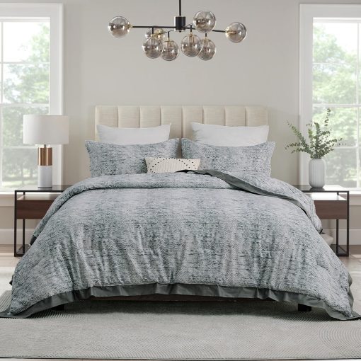 Juego de Edredon de Algodon DUOHONG Tamaño King, Suave y Esponjoso Juego de Ropa de Cama de Lujo, Edredon Transpirable Similar a una Nube y Acolchado para Cama King, Todas las Estaciones, 3 Piezas, Alternativa de Plumas, Gris - Imagen 8