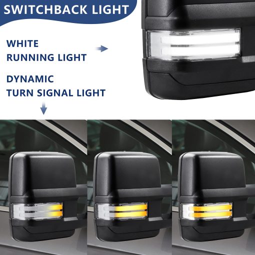 Espejos de Remolque Switchback Compatible con Chevy Silverado GMC Sierra 2003-2007 Espejos de Remolque con Vidrio Ajustable Electrico Calentado Luz de Carrera y Senal de Giro Lampara de Respaldo Cromo Reflectante - Imagen 2