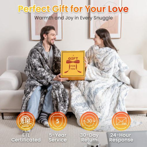 Manta termica portatil WOOMER 50?70?, Suave Faux Fur y Acogedor Sherpa con Bolsillos para los Pies y Mangas, 4 Niveles de Calentamiento y Apagado Automatico de 4H, Certificado ETL, Lavable a maquina - Imagen 8