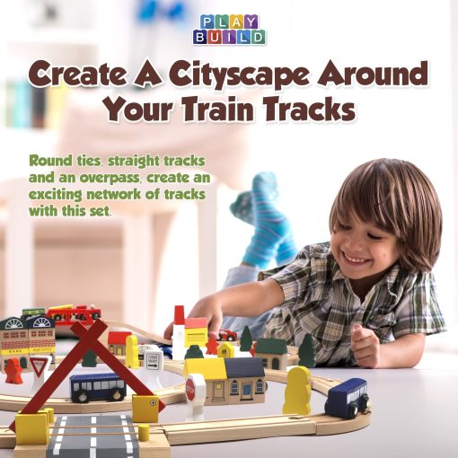 Juego de Tren de Madera Play Build, Juego Completo de Tren para Niños, Juego Interactivo y Educativo, Diseño Creativo de Vias de Tren de Madera, Calidad Premium, Edades 3+ (Conjunto de 100 Piezas) - Imagen 3