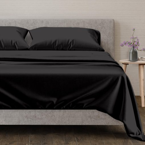 Juego de sabanas Mayfair Linen 100% algodon egipcio Split King para cama ajustable - 600 hilos 5 piezas juego de sabanas Top Split King, bolsillo profundo de 16" Sabanas suaves y frescas para cama ajustable Split King - Negro