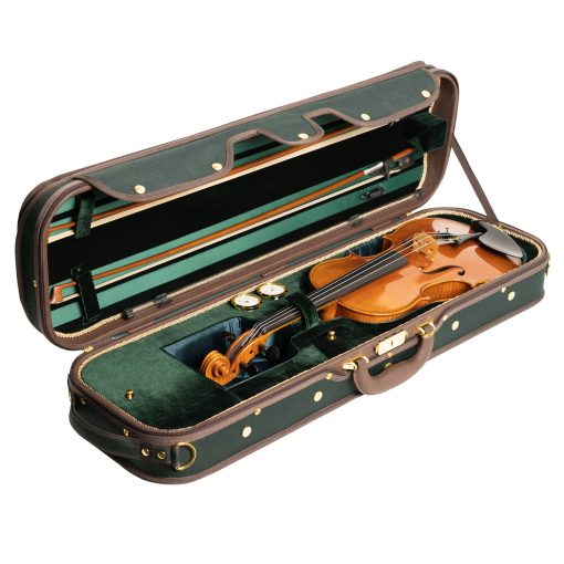 Estuche de violin de madera dura profesional MI&VI NW-9001 4/4 (tamano completo) Forro de seda de lujo | Madera maciza | Forma oblonga | Bolsillo para partituras | Correas ajustables | Higrometro | Termometro (Verde - Madera) - Imagen 7